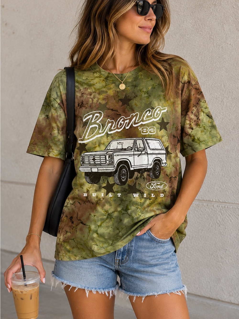 Ford Bronco ’83 Built Wild Tie Dye Graphic T-Shirt • Green Brown • NWT